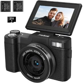 5K Digital Camera for Photography 64MP Auto-Focus Vlogging Camera for YouTube 3" 180° Flip Screen Compact Travel 18X Digital Zoom, Anti-Shake 2 Batteries & 32GB TF Card in Kuwait
