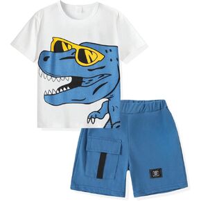 KIDLAGA Toddler Boys Summer Clothes Short Sleeve Top and Casual Shorts 2-Piece Kids Comfy Outfits Boys Sets Size 6-12 Years in Saudi Arabia