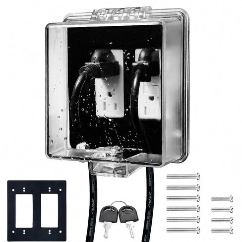 2-Gang Baby Safety Dual Outlet Cover Box - Fit 1.3“ x 2.66", Easier Operation, Simple 4 Step Install,Provides Extra Space Inside for Plugs,Adapters,4.53" high x 4.35" Wide x 2.52" deep in Saudi Arabia