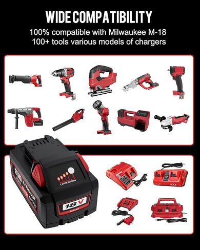 2Pack 18V 12.0Ah Batteries and Charger Combo Replacement for Milwaukee M-18 | Compatible with Milwaukee Battery Lithium Ion 48-11-1880 48-11-1860 48-11-1850 and 18 Volt Cordless Power Tools in Kuwait