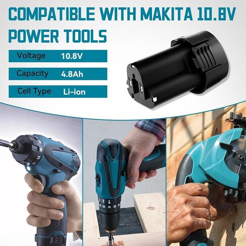 2 Pack 12V 4800mAh Replacement for Makita 10.8V 12V MAX Battery Lithium ion Compatible with for Makita BL1013 BL1014 BL1015 194550-6 194551-4 195332-9 Cordless Power Tools in Kuwait