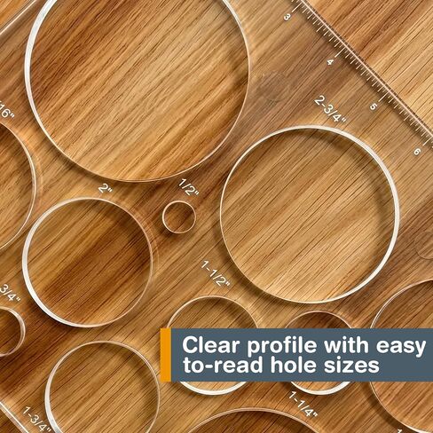 Circle Grommet Template, Transparent Acrylic Router Template for Woodworking, 13 Circle Sizes 1/4" to 3-1/2" for Inlays and Grommet Holes, Circle Maker Tool for DIY Projects in Saudi Arabia