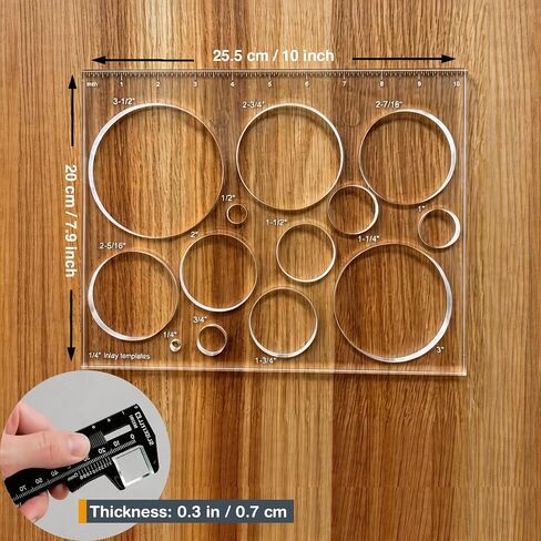 Circle Grommet Template, Transparent Acrylic Router Template for Woodworking, 13 Circle Sizes 1/4" to 3-1/2" for Inlays and Grommet Holes, Circle Maker Tool for DIY Projects in Saudi Arabia