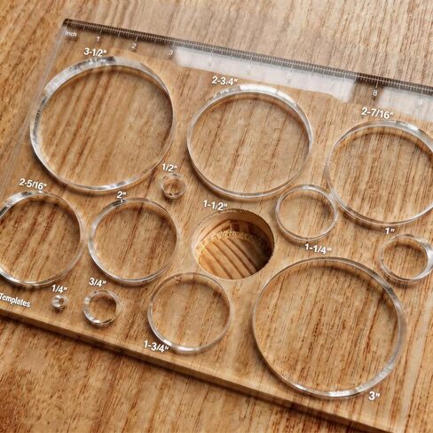 Circle Grommet Template, Transparent Acrylic Router Template for Woodworking, 13 Circle Sizes 1/4" to 3-1/2" for Inlays and Grommet Holes, Circle Maker Tool for DIY Projects in Saudi Arabia