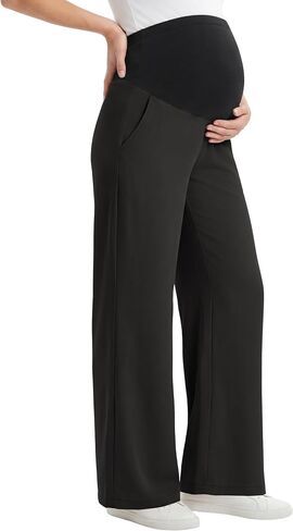 Maternity Pants Wide Leg Pregnancy Palazzo Pants | Over The Belly, Stretchy Breathable Fabric, Relaxed Fit, Casual Beach Summer Trousers With Pockets in Saudi Arabia