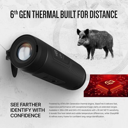 ATN BlazeTrek 6 625 Thermal Monocular, 640x512, 2-20x, Coyote & Hog Hunting | For Coyote & Hog Night Hunting, Wildlife & Camping | 640x512 Sensor, 18mK NETD, Video Recording, SharpIR AI in Saudi Arabia