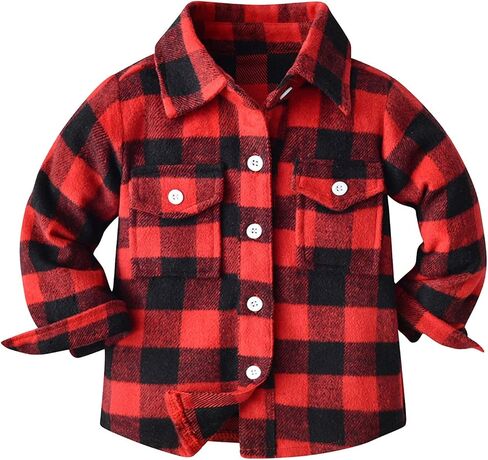 Moonker Boys Button Down Shirt Toddler Kids Long Sleeve Plaid Casual Lapel Collar Tops Flannel Toddler Holiday Flannel Outfit in Saudi Arabia