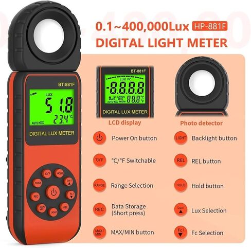 Light Meter, Professional Digital Light Meter Lux/FC Illuminance Tester 400,000 Lux Handheld Pocket Luxmet in Saudi Arabia
