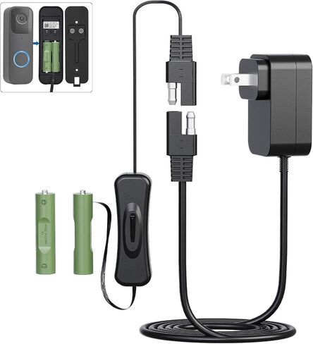 3V1A AC Charging Cable Power Adapter AA Dummy Battery Kit(Replace Only 2 AA Batteries) Video Doorbell Transformer, for Blink/Honeywell Thermostat/LED Light for Christmas Power Cable in Saudi Arabia