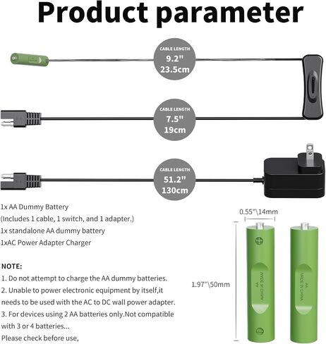 3V1A AC Charging Cable Power Adapter AA Dummy Battery Kit(Replace Only 2 AA Batteries) Video Doorbell Transformer, for Blink/Honeywell Thermostat/LED Light for Christmas Power Cable in Saudi Arabia