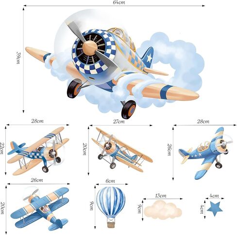 SHUCHING Blue Airplane Wall Decal for Nursery, Cloud Wall Sticker for Kids | Baby Bedroom Playroom Wall Décor in Saudi Arabia