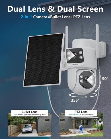 OOSSXX Add-on 4MP Dual Lens Solar Powered Security Camera Outdoor Wireless in Kuwait