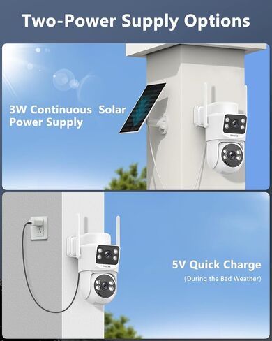 OOSSXX Add-on 4MP Dual Lens Solar Powered Security Camera Outdoor Wireless in Kuwait