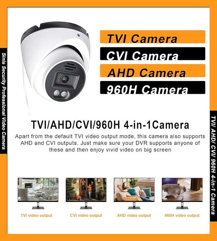 SINIS 4K Analog Security Turret Camera, 8MP 24/7 Full Color Camera Outdoor | Ture Color Night Vision,F1.0 Super Aperture, True WDR, 4-in-1 TVI/CVI/AHD/CVBS, Waterproof,Metal (DVR Required, Not Included) in Kuwait