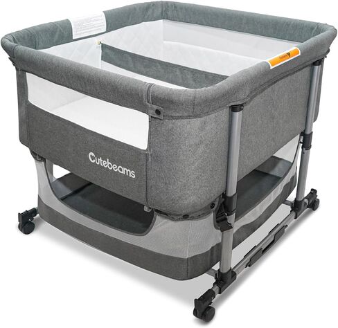 Twin Bassinet for 2 Babies, Bedside Double Bassinet for Twins | 4 In 1 Portable Adjustable Rocking Bassinet for Baby with Mosquito Net and Storage Basket, Luxury Mattress (Grey) in Saudi Arabia