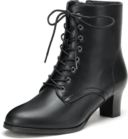 ErikenUrben Women Lace-Up Ankle Boots with Side Zipper Mid Block Heel Black Boots in Kuwait