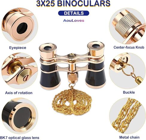 Opera Glasses Binoculars 3 X 25 Compact and Lightweight Optical BK7 Theater Glasses with Chain for Adults Kids Women in Concert Theater Opera in Saudi Arabia