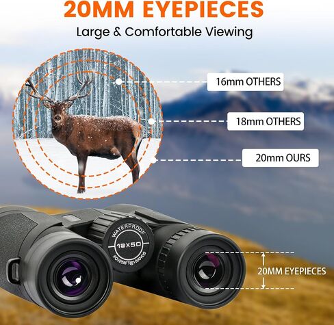 12x50 HD Binoculars for Adults High Powered, Super Bright BAK4 Prism & FMC Lense Waterproof Compact Binoculars for Bird Watching Hunting Stargazing Hiking Cruise Trave in Saudi Arabia