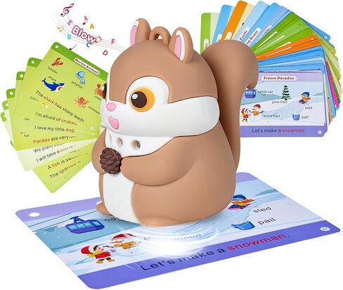 Phonics 55 Double-Sided Flash Cards with Squirrel Talking Pen Set, Over 800 Words Early Educational Learning Toys for Ages 2-6, Interactive Speech Book Card Game Gift, Homeschool Learning Supplies in Kuwait