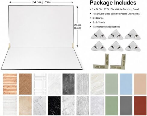 Product Photography Backdrops 22.5x34.5in, Photo Backdrop Board Kit with 10Pcs 20Patterns Double-Sided Background Paper, Food Photography Backdrops, Tabletop Photo Backdrop for Food Jewelry Cosmetics in Saudi Arabia