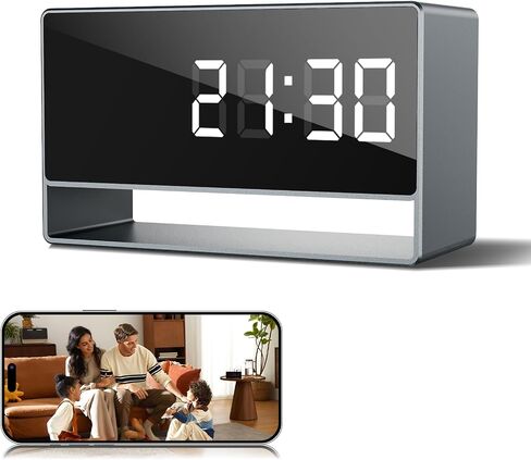 1080p HD WiFi Wireless Indoor Security Cam with Night Vision, Indoor Camera with Clock with App Control, Nanny Cam with AI Motion Detection, Loop Recording, Local & Cloud Storage for Home, Easy to Use in Kuwait