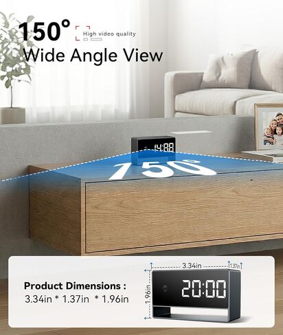 1080p HD WiFi Wireless Indoor Security Cam with Night Vision, Indoor Camera with Clock with App Control, Nanny Cam with AI Motion Detection, Loop Recording, Local & Cloud Storage for Home, Easy to Use in Kuwait