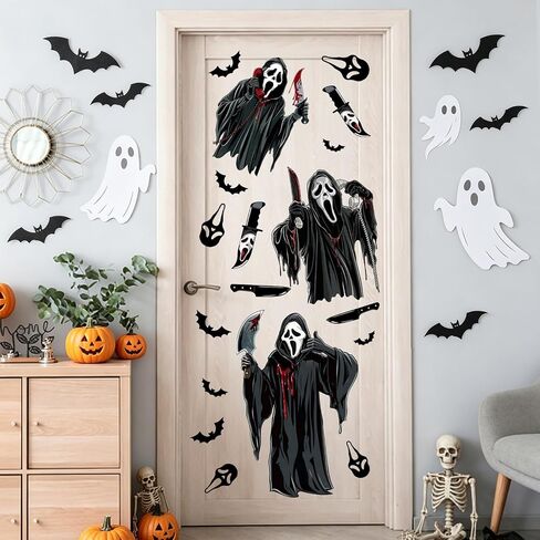 Horror Movie Wall Decals Peel and Stick - Spooky Ghost Killer Masks Knives | Bats Blood Splatter Stickers for Halloween Party Decor, Bedroom, Game Room, Window, Haunted House Display in Kuwait