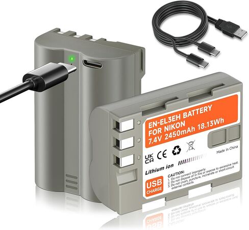 EN-EL3e Battery with USB-C Charging Port for D50, D70, D70s, D80, D90, D100, D200, D300, D300S, MH-18, MH-18a Digital SLR Cameras in Kuwait