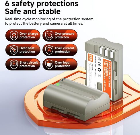 EN-EL3e Battery with USB-C Charging Port for D50, D70, D70s, D80, D90, D100, D200, D300, D300S, MH-18, MH-18a Digital SLR Cameras in Kuwait