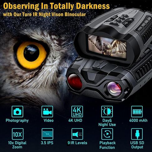Night Vision Goggles, 4K Night Vision Binoculars for Adult with 4000mAh Rechargeable Battery,3.5" HD Screen and 1000FT Viewing Range,32GB TF Card for Photo and Video,Ideal Gift for Men in Kuwait