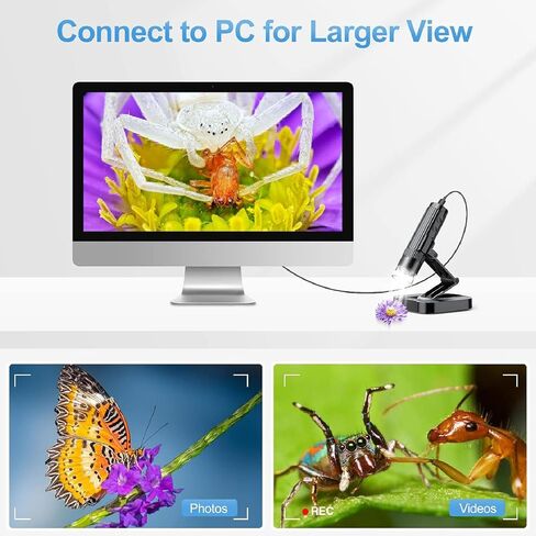 1080P HD USB Microscope Camera Magnifier with 8 LED Lights for Plants Stamp Black Mobile Phone Tablet PC in Saudi Arabia