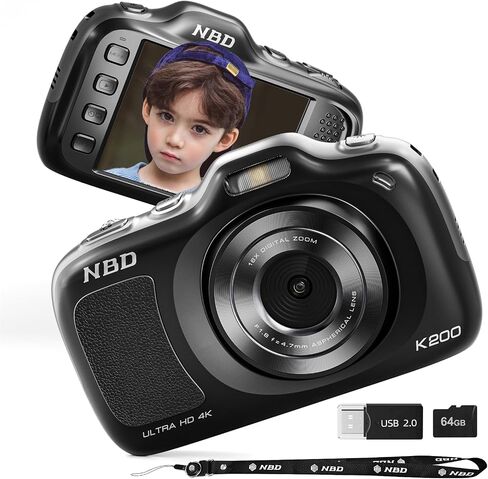 NBD 64MP Digital Cameras for Photography,4K Point and Shoot Camera,16X Zoom Compact Travel Cameras, Auto Focus Camera for Beginners Teens Kids and Lover Gift,Includes 64GB TF Card (Black) in Saudi Arabia