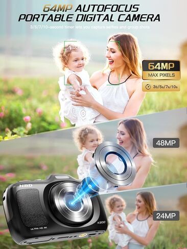 NBD 64MP Digital Cameras for Photography,4K Point and Shoot Camera,16X Zoom Compact Travel Cameras, Auto Focus Camera for Beginners Teens Kids and Lover Gift,Includes 64GB TF Card (Black) in Saudi Arabia