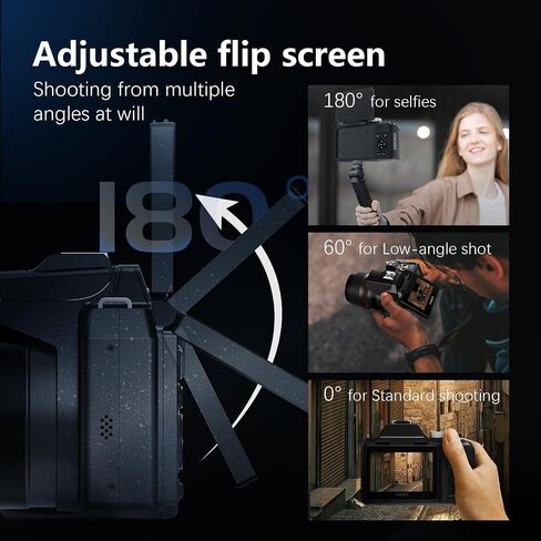 8K & 64MP Digital Camera for Photography, 48X Zoom with Moon Mode，Black | 16X Optical + 3X Digital,180° Flip Screen, WiFi, Micro HDMI, 32GB Card & 2 Batteries, Vlogging Camera for YouTube in Kuwait