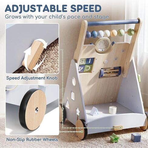 Lehoo Castle Dinosaur Wooden Baby Walker, Adjustable Speed Baby Push Walker | Baby Walking Toy with 10-in-1 Activity Center, Montessori Walker Toy for 1 Year Old Boy Learning to Walk in Saudi Arabia