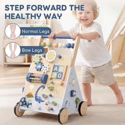 Lehoo Castle Dinosaur Wooden Baby Walker, Adjustable Speed Baby Push Walker | Baby Walking Toy with 10-in-1 Activity Center, Montessori Walker Toy for 1 Year Old Boy Learning to Walk in Saudi Arabia