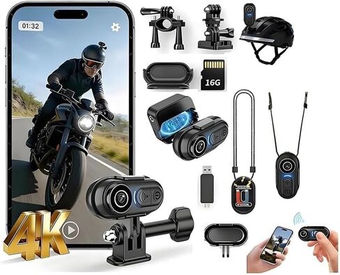 4K Motorcycle Camera,Magnetic Wearable Thumb Size POV Necklace Camera with Audio & Video Recording and Stabilization,for Vloggers,Hikers,Workers,Cycling,Travel,Bike/Motorcycle Helmet Mount (16GB) in Saudi Arabia