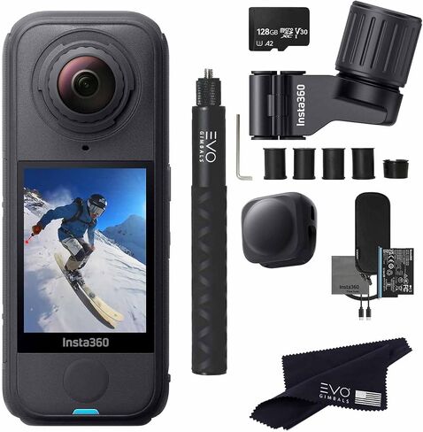 حزمة التزلج الهوائي Insta360 X4 | أخف كاميرا أكشن بدقة 8K بزاوية 360 درجة للمغامرات الملحمية، وعدسات قابلة للاستبدال، للعمل والسفر ومدونات الفيديو| تتضمن الحزمة حامل عمود التزلج، وعصا سيلفي غير مرئية، وغطاء عدسة in Kuwait