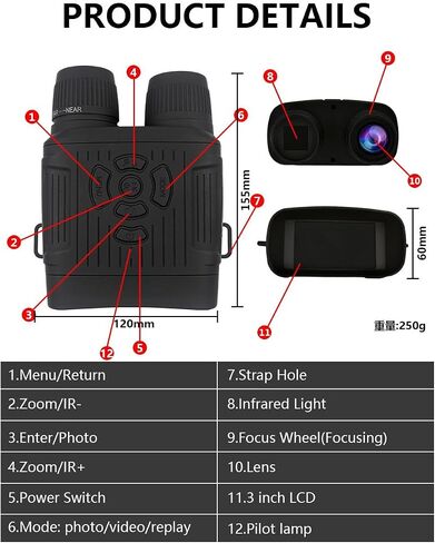 2.7K Night Vision Goggles, 36MP Digital Night Vision Binoculars with 10X Digital Zoom, 850nm IR Illuminator, 3" TFT Screen, Rechargeable Night Vision Scope Supports 128GB Card in Saudi Arabia