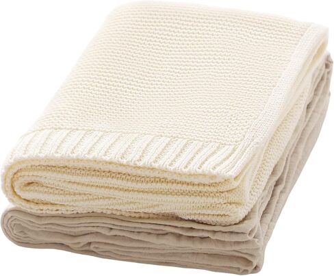 2-Pack Premium Baby Blankets, Soft Textured Knit Swaddle Blanket & Natural Muslin Cotton Receiving Blanket, Lightweight Wrap for Newborn Boys Girls, Thoughtful (Pink) in Saudi Arabia
