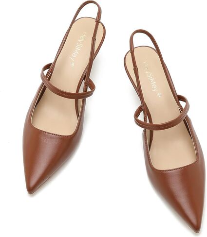 Women's Genuine Leather Slingback Kitten Heels | Pointed Closed Toe Pumps Wedding Party Dress Working Shoes in Saudi Arabia
