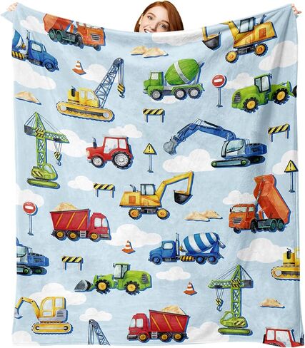 Construction Truck Flannel Throw Blanket for Boys Girls Kids | Vehicle Car Excavator Tractor Birthday for Baby Toddler Child Teens, Cute Soft Blanket for Bedding Sofa 50 x 60 in in Kuwait