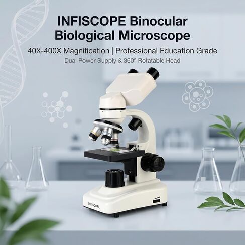 Binocular Compound Microscope 40X-400X for Students & Adults - Coaxial Coarse & Fine Focus, 360° Rotatable Head, Dual LED Illumination, Type-C/Battery Powered - Biology & Science Education in Kuwait