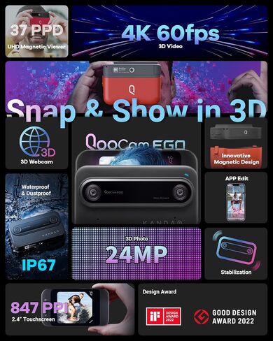 KanDao QooCam EGO - Viewer-Integrated 3D VR Camera, Charging Kit Black in Saudi Arabia