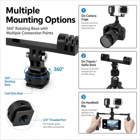 Double Cold Shoe Mount with 1/4"-20 Thread for Camera Cage Flash LED Monitor Microphone etc in Kuwait