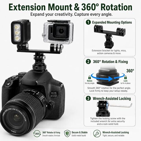 Double Cold Shoe Mount with 1/4"-20 Thread for Camera Cage Flash LED Monitor Microphone etc in Kuwait