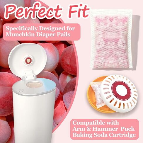 PurifyLogix Odor-Removing Baking Soda Refills for Arm&Hammer Puck Cartridge | Peach-Scented Diaper Pail Odor Eliminator Compatible with Munchkin Step and Pail Diaper Pails, 8-Pack in Saudi Arabia