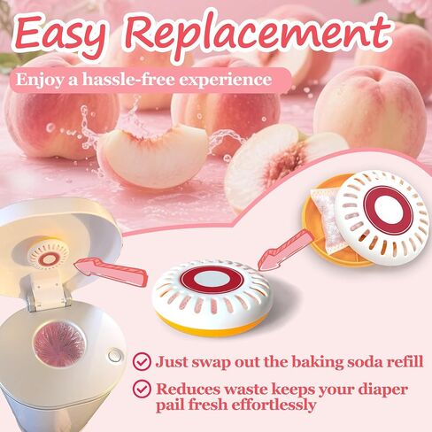 PurifyLogix Odor-Removing Baking Soda Refills for Arm&Hammer Puck Cartridge | Peach-Scented Diaper Pail Odor Eliminator Compatible with Munchkin Step and Pail Diaper Pails, 8-Pack in Saudi Arabia