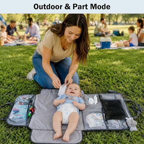 Baby Diaper Changing Station for Car & Backseat Organizer - Large Portable Baby Changing Pad for Travel with 4 Pockets, Clear Tablet Viewer, Waterproof Mat, Newborn Road Trip Essentials in Kuwait