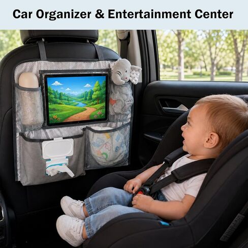 Baby Diaper Changing Station for Car & Backseat Organizer - Large Portable Baby Changing Pad for Travel with 4 Pockets, Clear Tablet Viewer, Waterproof Mat, Newborn Road Trip Essentials in Kuwait